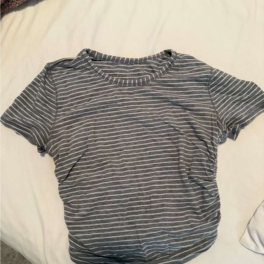 Gray and White Striped T-Shirt